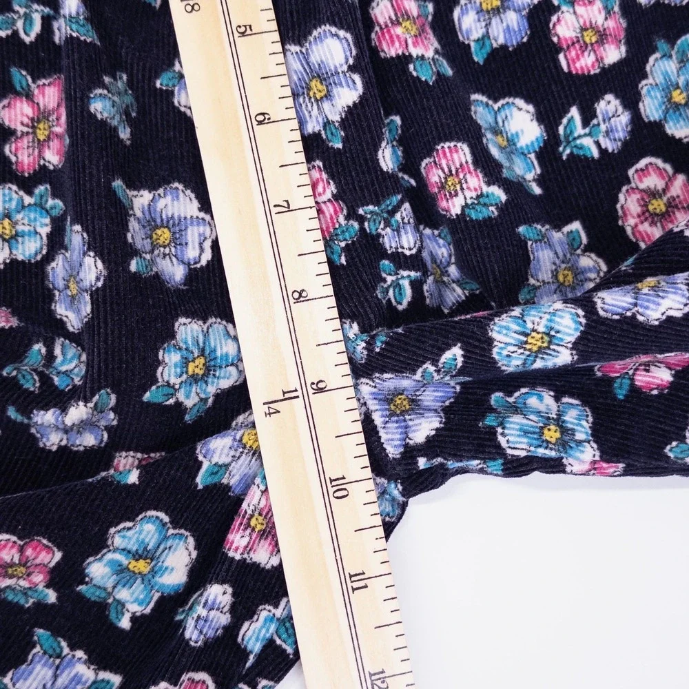 Vintage 90s OshKosh B'gosh‎ Corduroy Pants Kids 5 Navy Blue Floral Made in USA